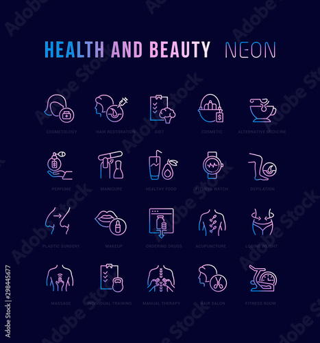 Neon Linear Icons of Health and Beauty