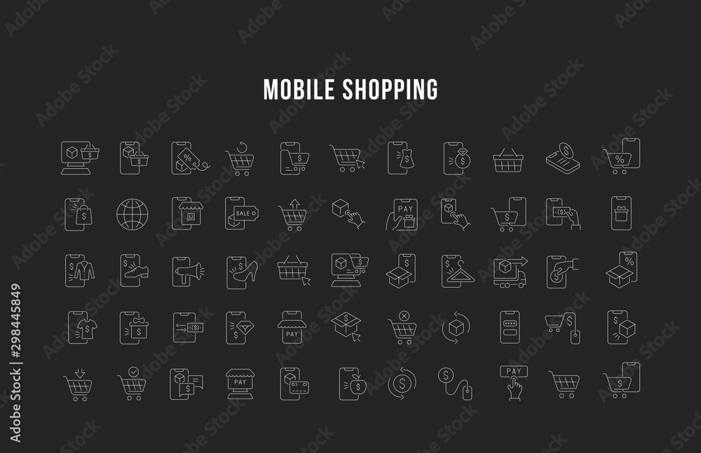 Set Vector Line Icons of Mobile Shopping Set Vector Line Icons of Mobile Shopping