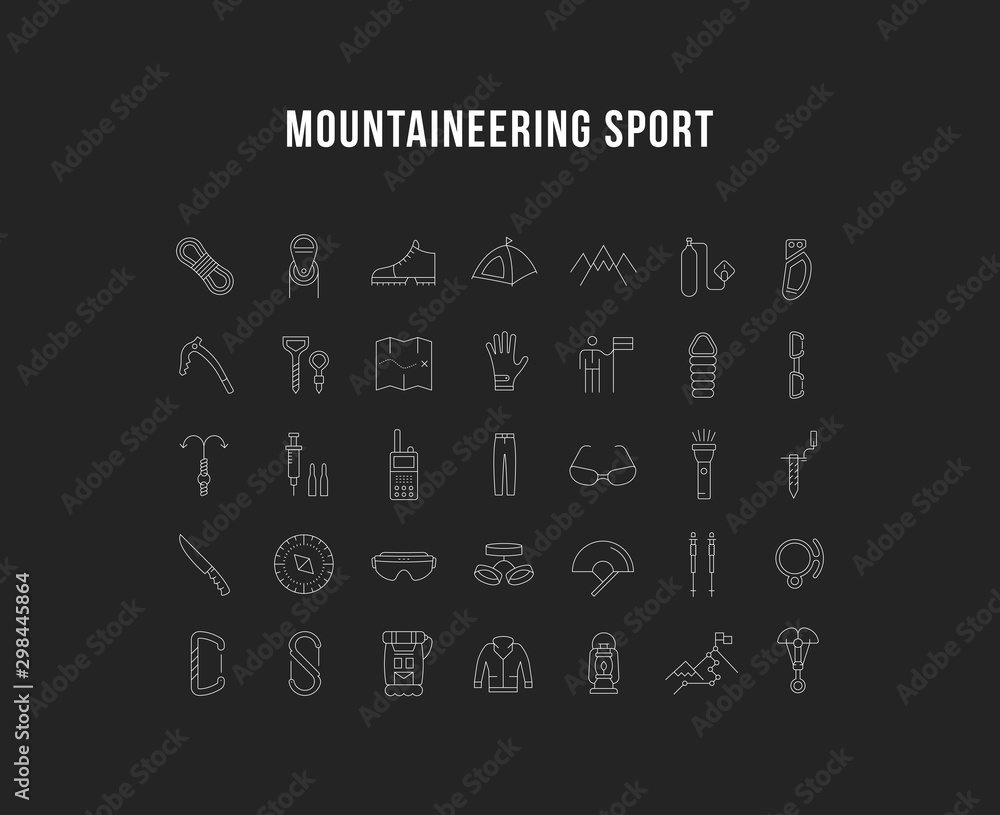 Set Vector Flat Line Icons Mountaineering