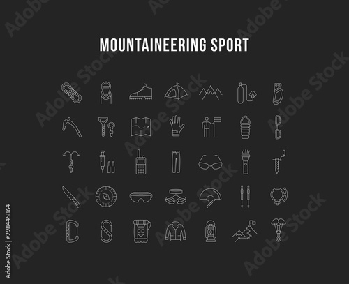 Set Vector Flat Line Icons Mountaineering
