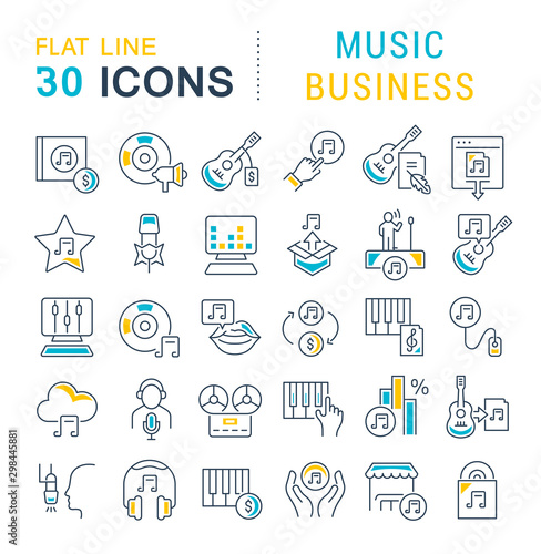 Set Vector Line Icons of Music Business