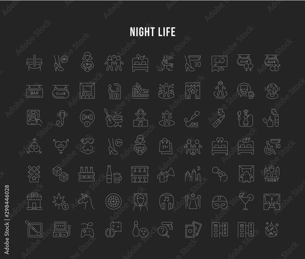 Set Vector Line Icons of Night Life.