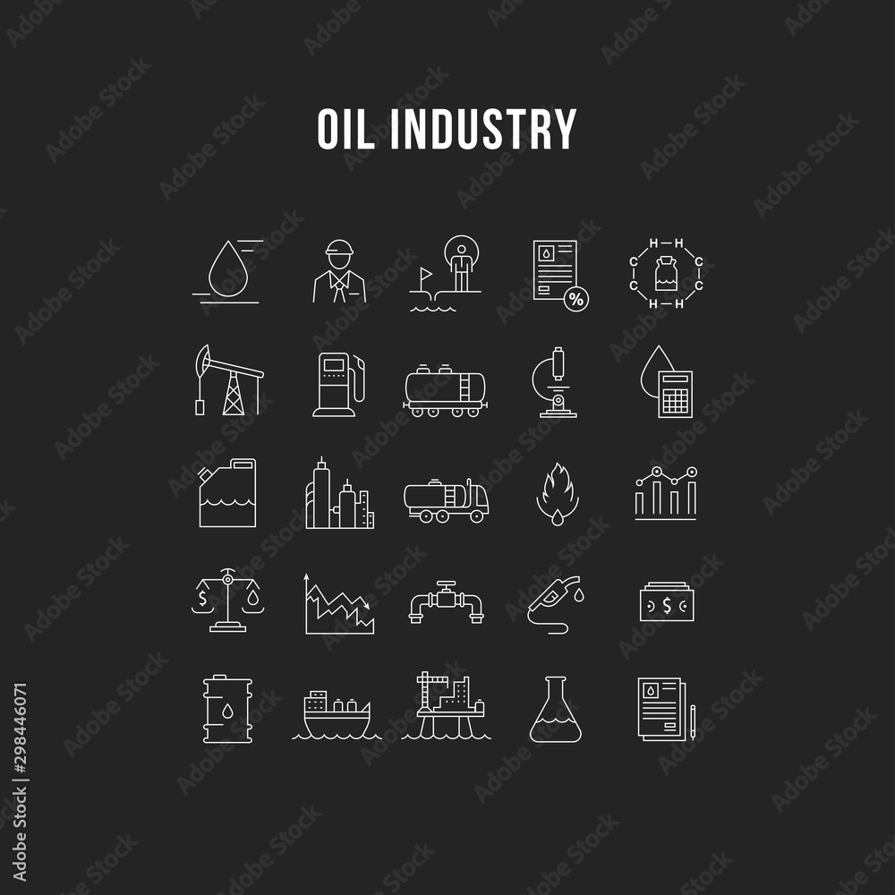 Set Vector Flat Line Icons Oil Industry