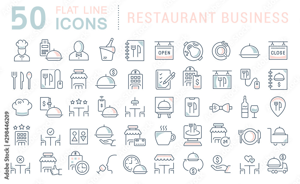 Set Vector Line Icons of Restaurant Business Set Vector Line Icons of Restaurant Business