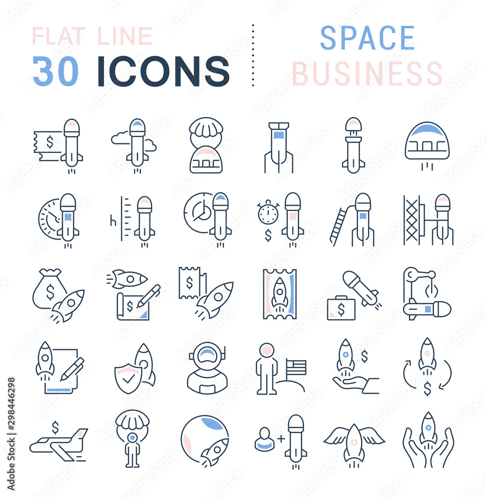 Set Vector Line Icons of Space Business Set Vector Line Icons of Space Business