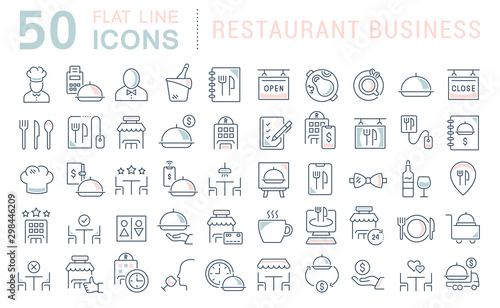Set Vector Line Icons of Restaurant Business