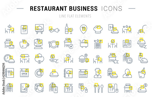 Set Vector Line Icons of Restaurant Business