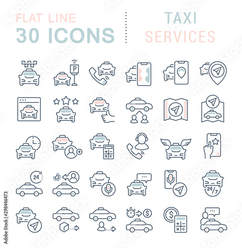 Collection Linear Icons of Taxi Services