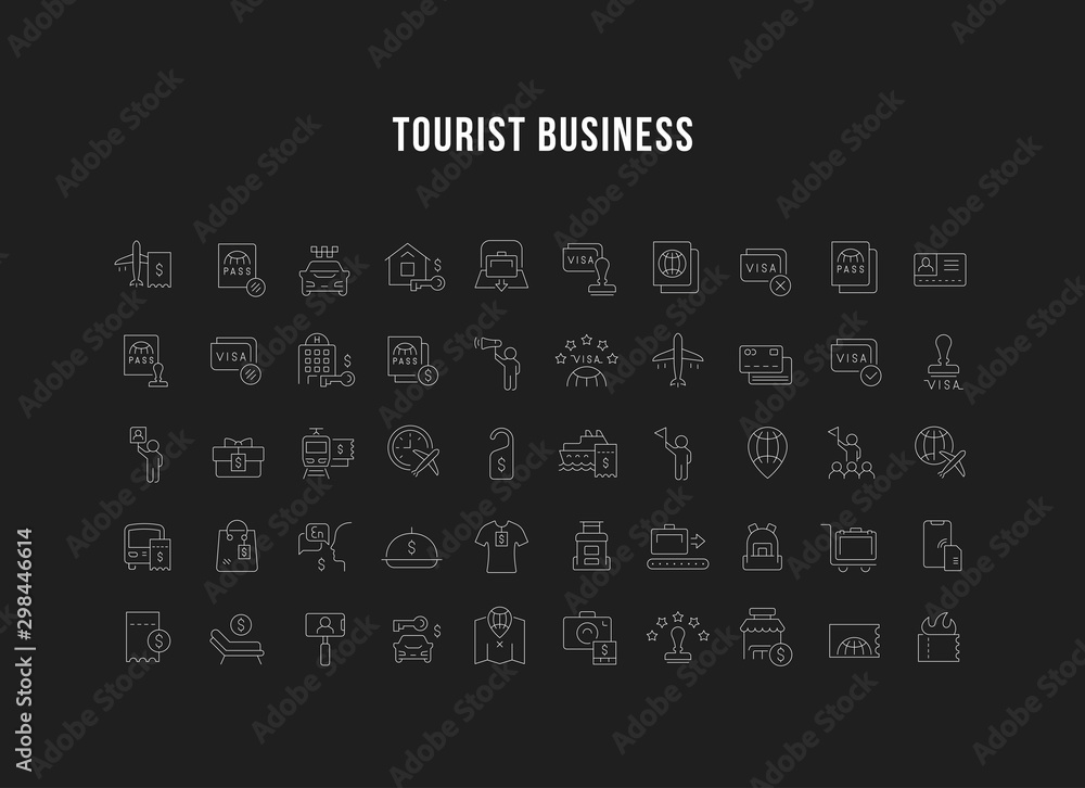 Set Vector Line Icons of Tourist Business