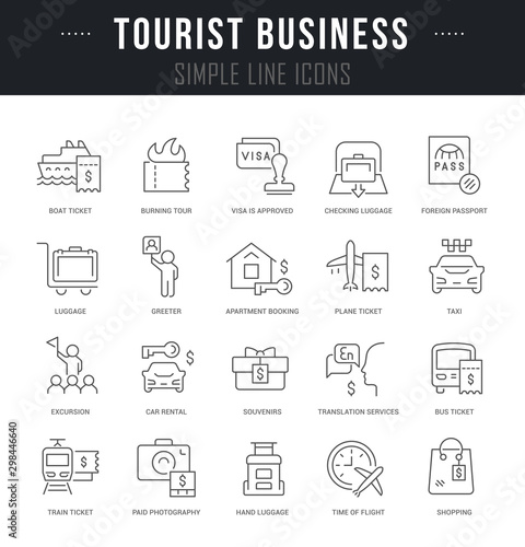 Set Vector Line Icons of Tourist Business