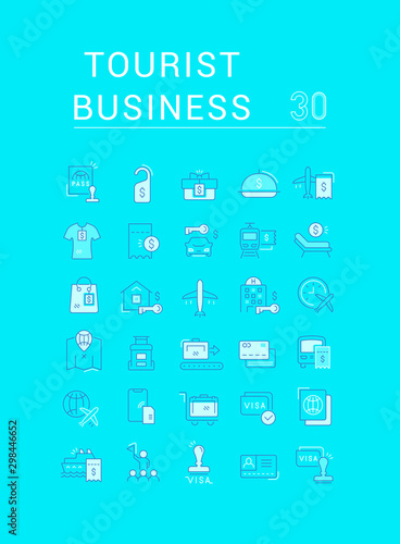 Set Vector Line Icons of Tourist Business