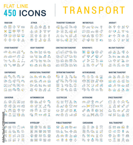 Set Vector Line Icons of Transport