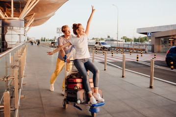 Loving couple having fun before going on trip stock photo