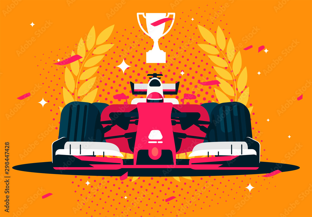 Vector illustration of a car Formula race car winner with a wreath and ...