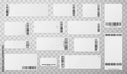 Blank tickets with barcode realistic vector illustrations set