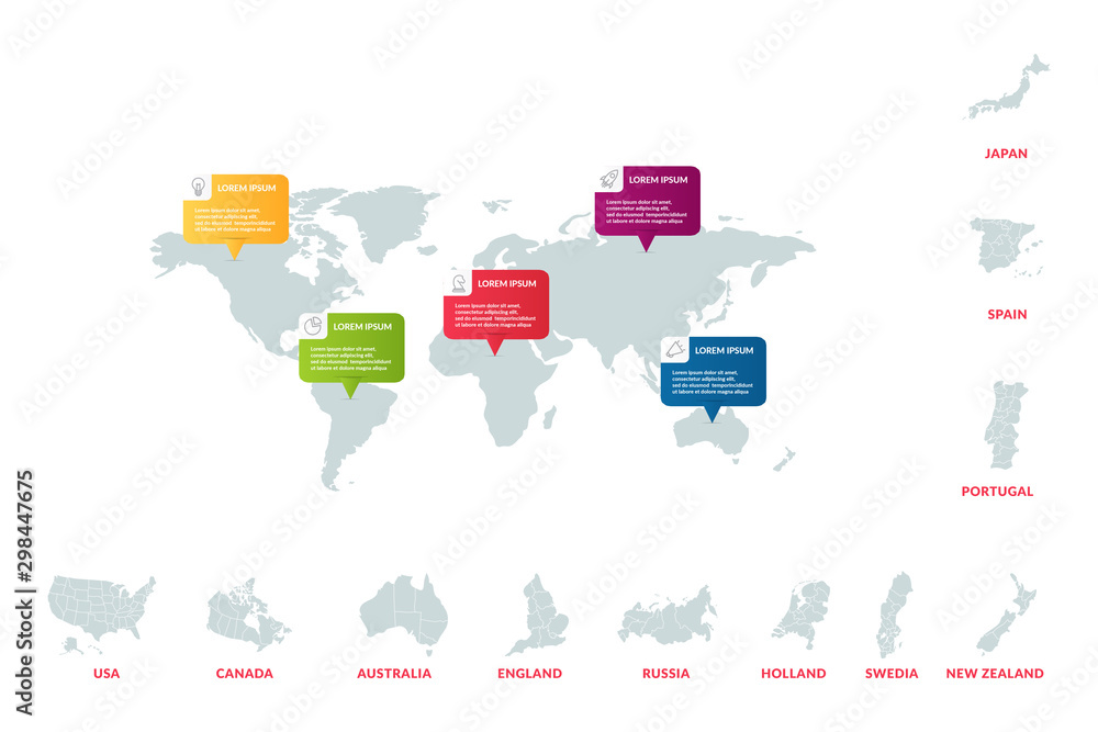 Fototapeta premium infographic data design with world map . business infographic concept for presentations, banner, workflow layout, process diagram, flow chart