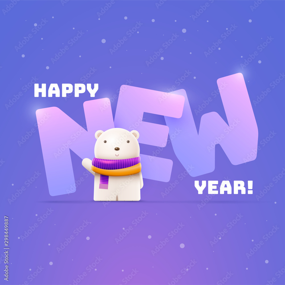 Fototapeta premium Little cute bear and Christmas, New Year greeting.