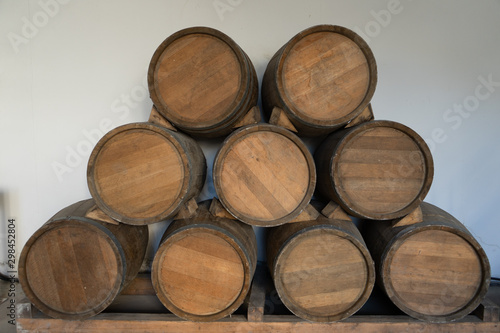 Wine barrels in the vault of winery © Aleksandr