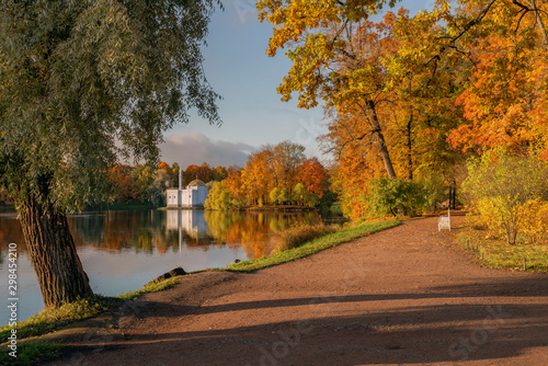 Golden autumn in Catherine Park, Pushkin, St. Petersburg, Russia. Turkish bath.