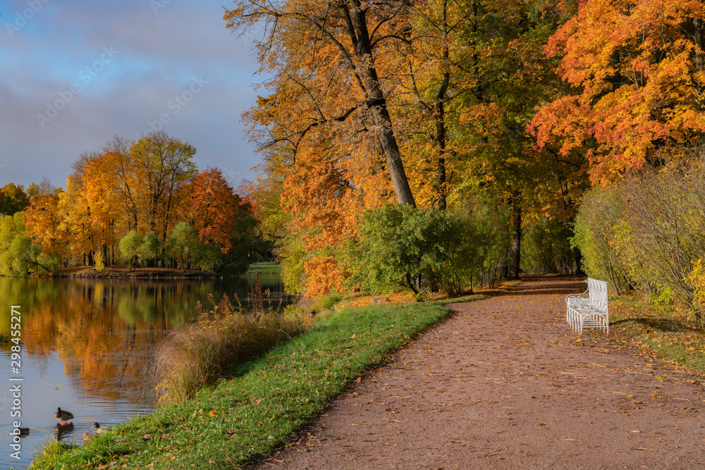Golden autumn in Catherine Park, Pushkin, St. Petersburg, Russia.