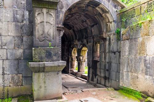 Corridor and ancient traditional khachkar of Armenia, Sanahin Monastery photo