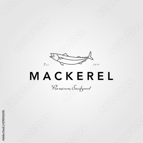 mackerel line art logo vintage vector label illustration