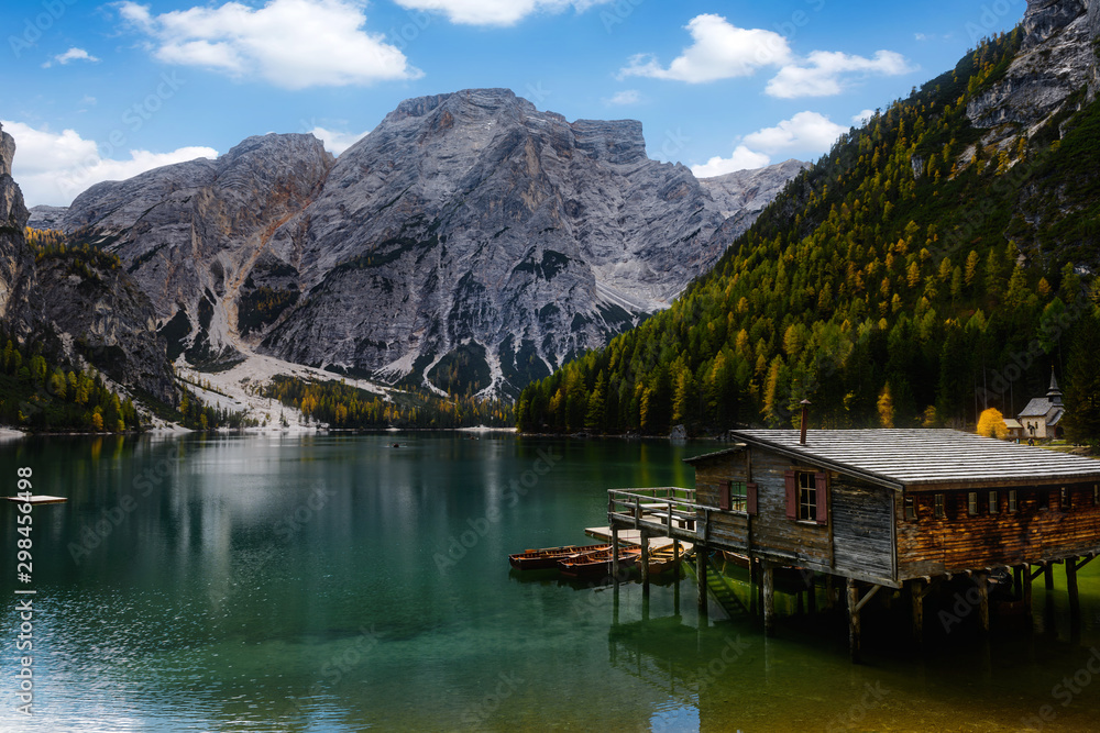 Lake Braies in the forest, Dolomites