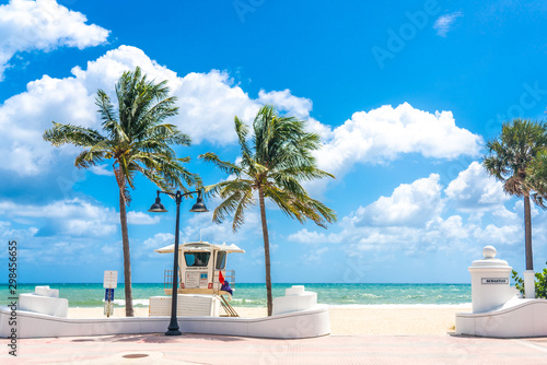 Seafront with lifeguard hut in Fort Lauderdale Florida, USA photo