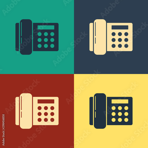 Color Telephone icon isolated on color background. Landline phone. Vintage style drawing. Vector Illustration