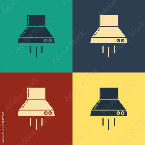Color Kitchen extractor fan icon isolated on color background. Cooker hood. Kitchen exhaust. Household appliance. Vintage style drawing. Vector Illustration