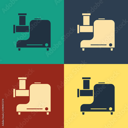 Color Kitchen meat grinder icon isolated on color background. Vintage style drawing. Vector Illustration