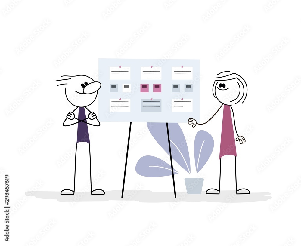 Stick men in the office, business concept cartoon vector illustration
