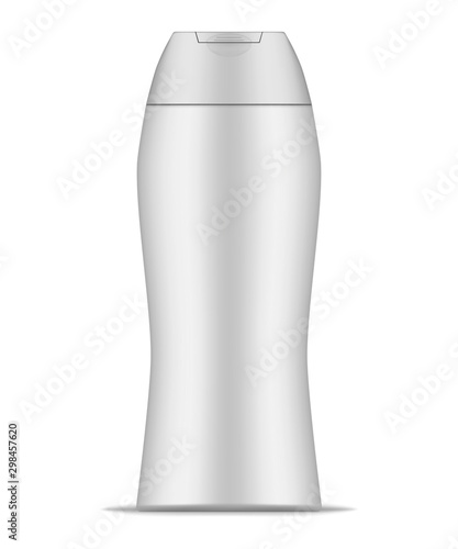 Cosmetic product packaging, realistic vector mockup. Blank plastic container isolated on white background, mock-up. Shower gel, shampoo, hair conditioner, body lotion - template for design