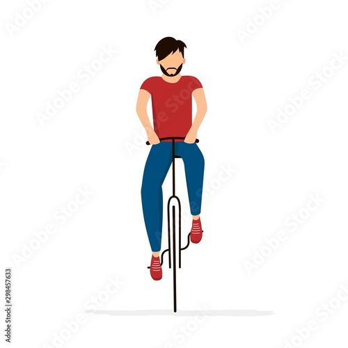 Man riding bicycle. Active man is enjoying bike ride. Healthy lifestyle, Eco transportation. Vector Illustration
