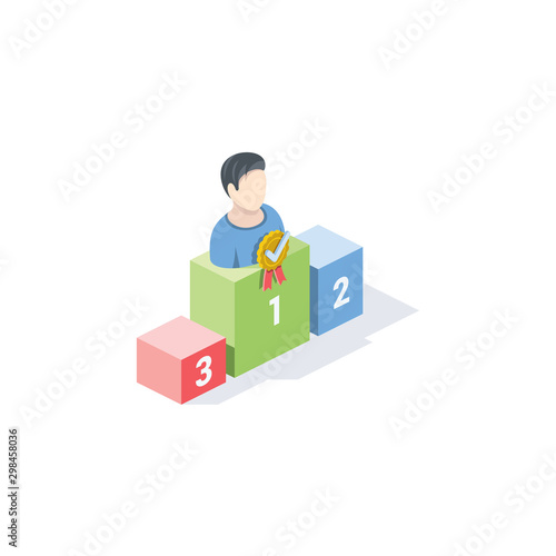 Leader first place victory. Vector 3d isometric  color web icon  new flat style. Creative illustration design  idea for infographics.