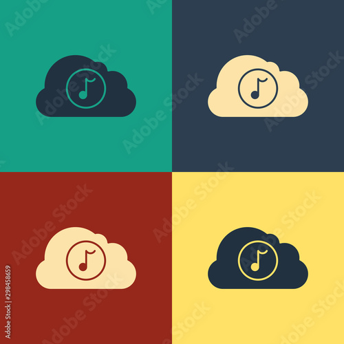 Color Music streaming service icon isolated on color background. Sound cloud computing, online media streaming, online song, audio wave. Vintage style drawing. Vector Illustration