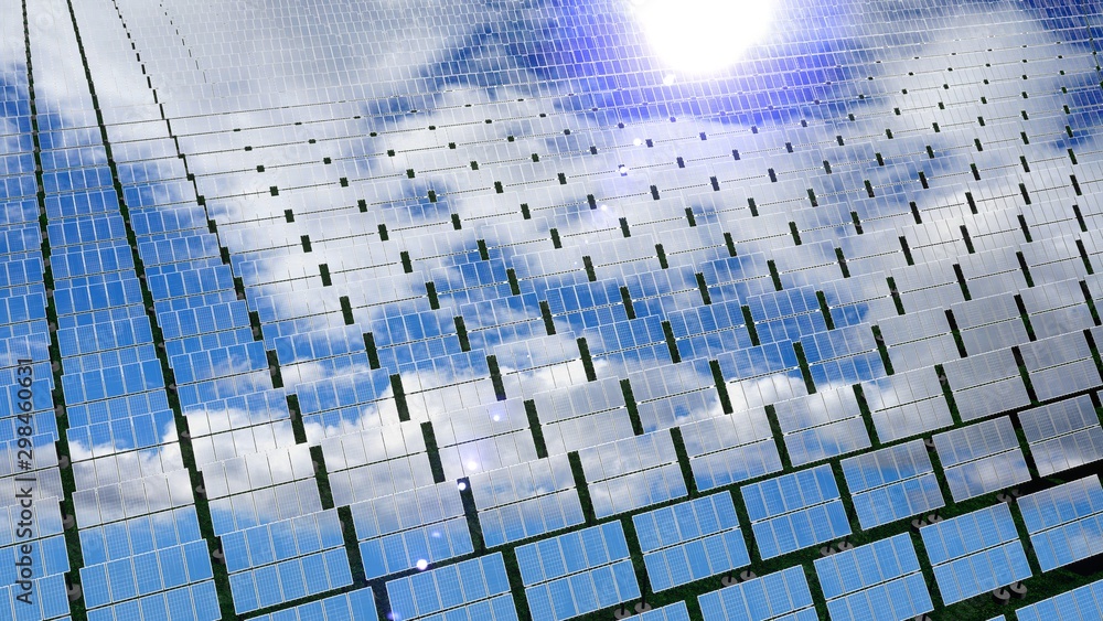 Fototapeta premium Solar panels - renewable energy concept. 3D rendering