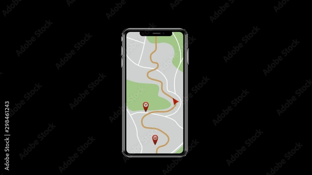 GPS tracking. Motion navigator. Moving a navigation chart on a smartphone. Red marker on the map. Looped animation. On the way, dots appear with the designation of public places. There is an alpha GPS tracking. Motion navigator. Moving a navigation chart on a smartphone. Red marker on the map. Looped animation. On the way, dots appear with the designation of public places. There is an alpha