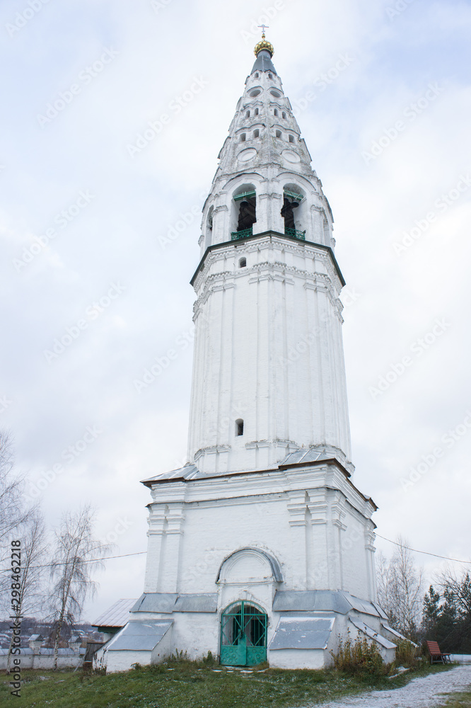 Bell tower. Savior Transfiguration Cathedral (church) of the 18th century. Sudislavl, Kostroma region.