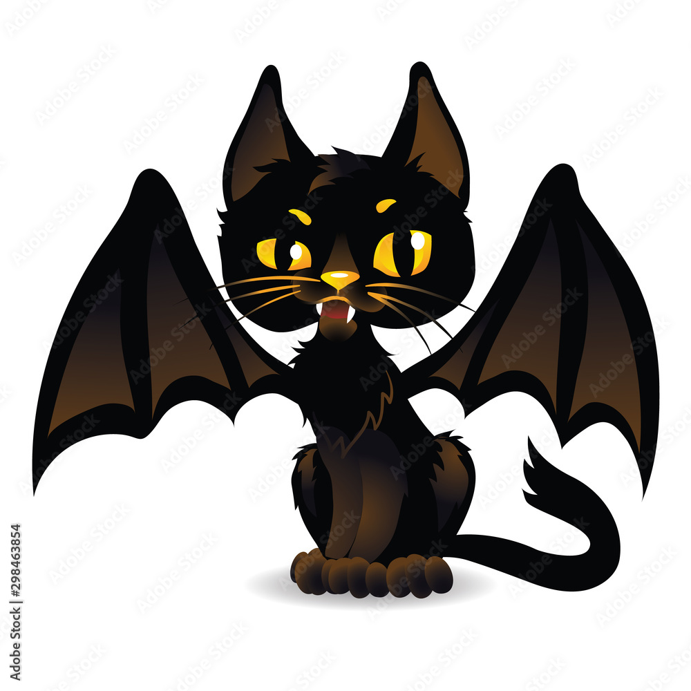 Halloween black cat with bat wings. Cartoon style. Isolated illustration on  a white background.. vector de Stock | Adobe Stock
