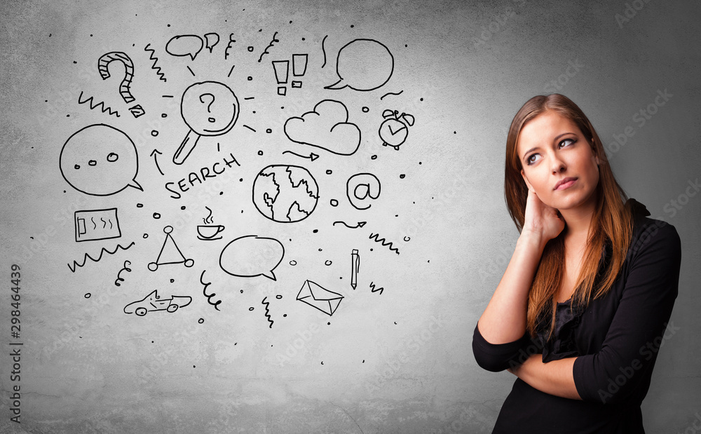 Young person thinking with office problems concept Young person thinking with office problems concept
