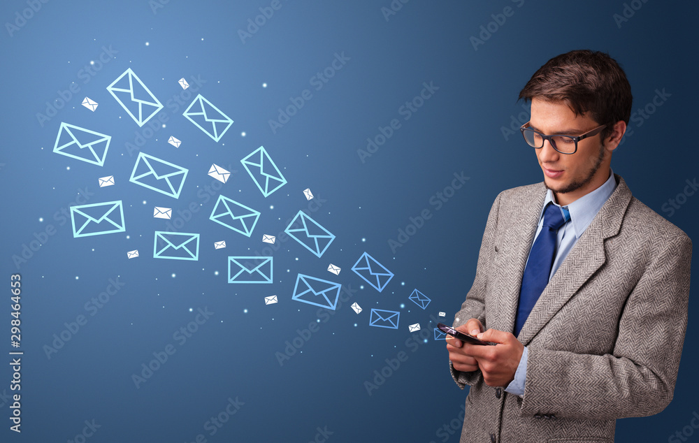 Businessman using phone with online communication concept around Businessman using phone with online communication concept around