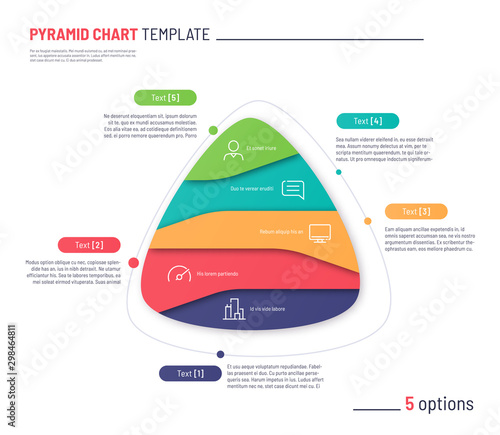 Vector infographic template in the shape of triangle, pyramid divided by 5 parts