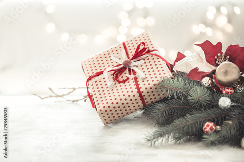Christmas holiday background with gift in box .