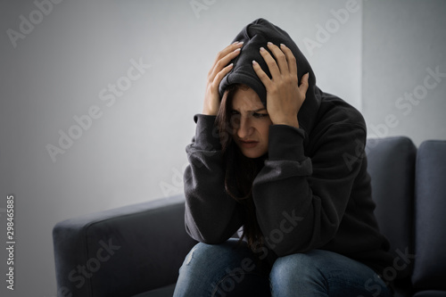 Stressed Woman In Hoodie photo