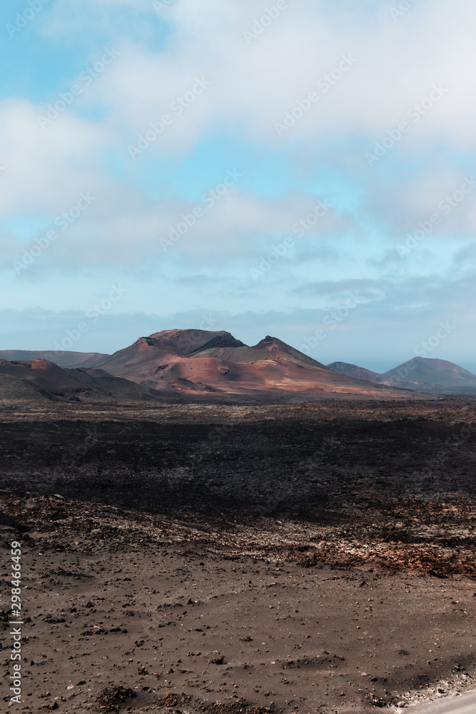 Black and red mountains in volcanic landscape