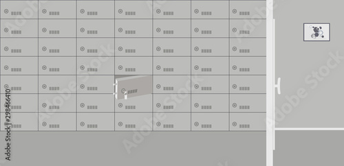 Bank office interior: room depository with deposit safes for store valuables.Elegant interior of depositary in financial institution without customers. Corridor with painting. Vector illustration