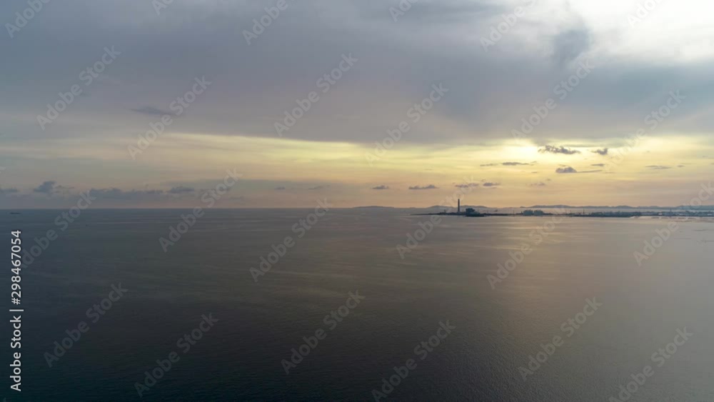 Ocean and sunset with copy space, aerial long shot Ocean and sunset with copy space, aerial long shot