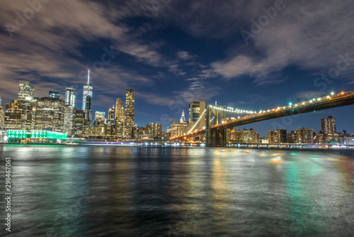 Skyline of Manhattan and Brooklyn bridge  night view