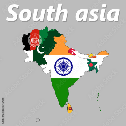 Vector map of South Asia. Separate layers and names.